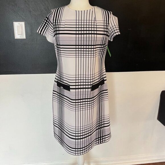 En Focus Studio Plaid Sheath Dress Size 12 | Black & White - Picture 1 of 6